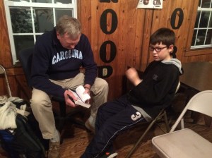 Webelos Landry has a conference with Scoutmaster Richard Guffy as he prepares to move into the Troop!